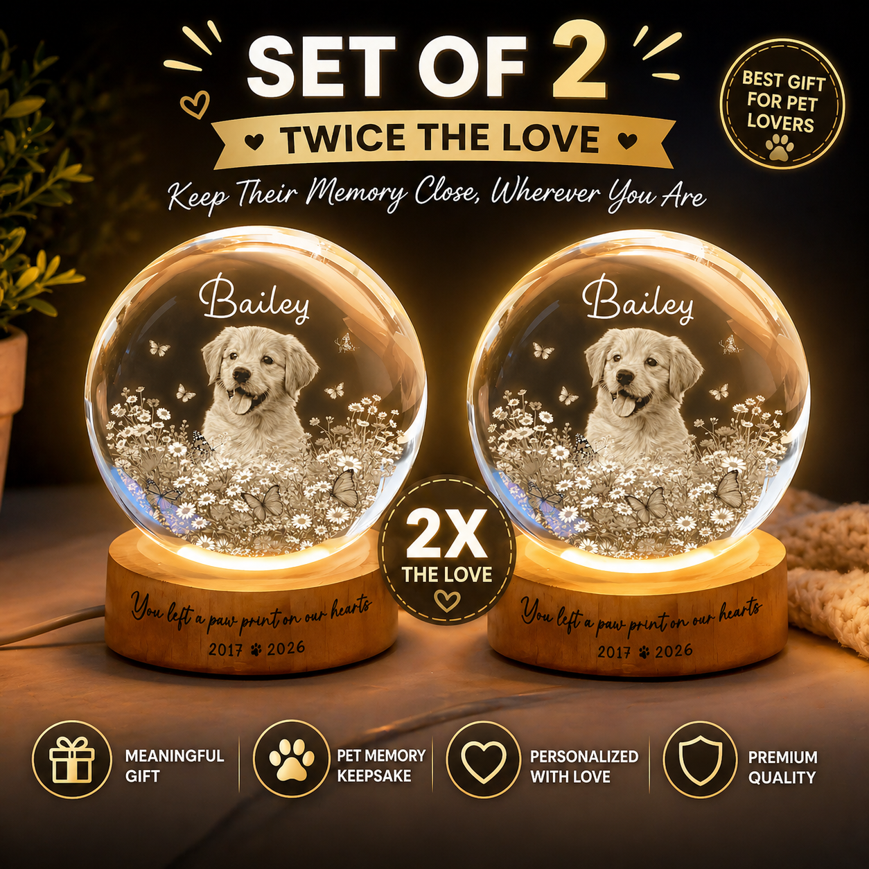 Forever Loved Crystal – Personalized 3D Pet Memorial with LED Base