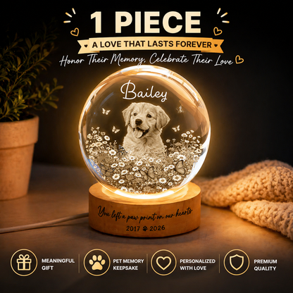 Forever Loved Crystal – Personalized 3D Pet Memorial with LED Base