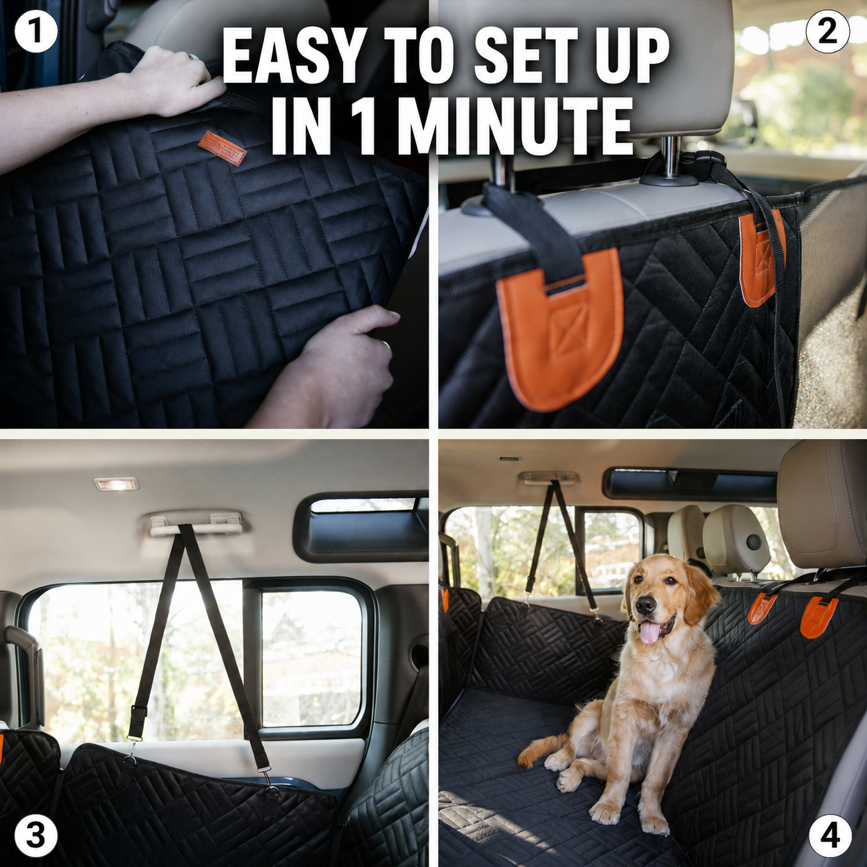 PekoPets K9™ Waterproof Hard Bottom Dog Car Hammock with Mesh Window & Free Safety Belt