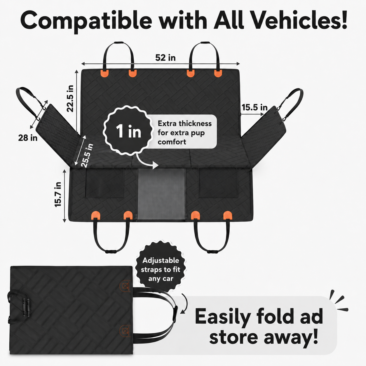 PekoPets K9™ Waterproof Hard Bottom Dog Car Hammock with Mesh Window & Free Safety Belt