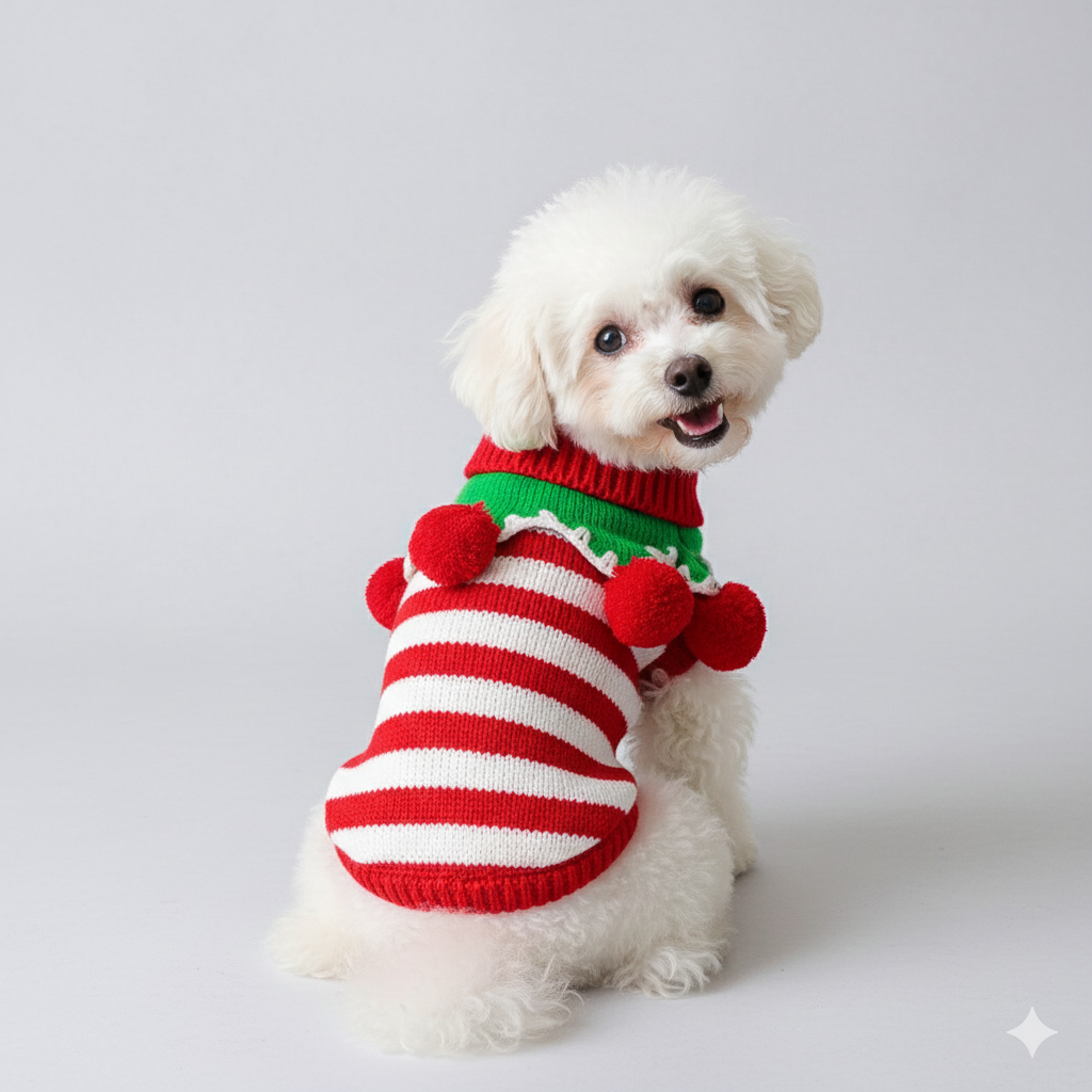 Dog Sweater - Holly Pom-Pom
