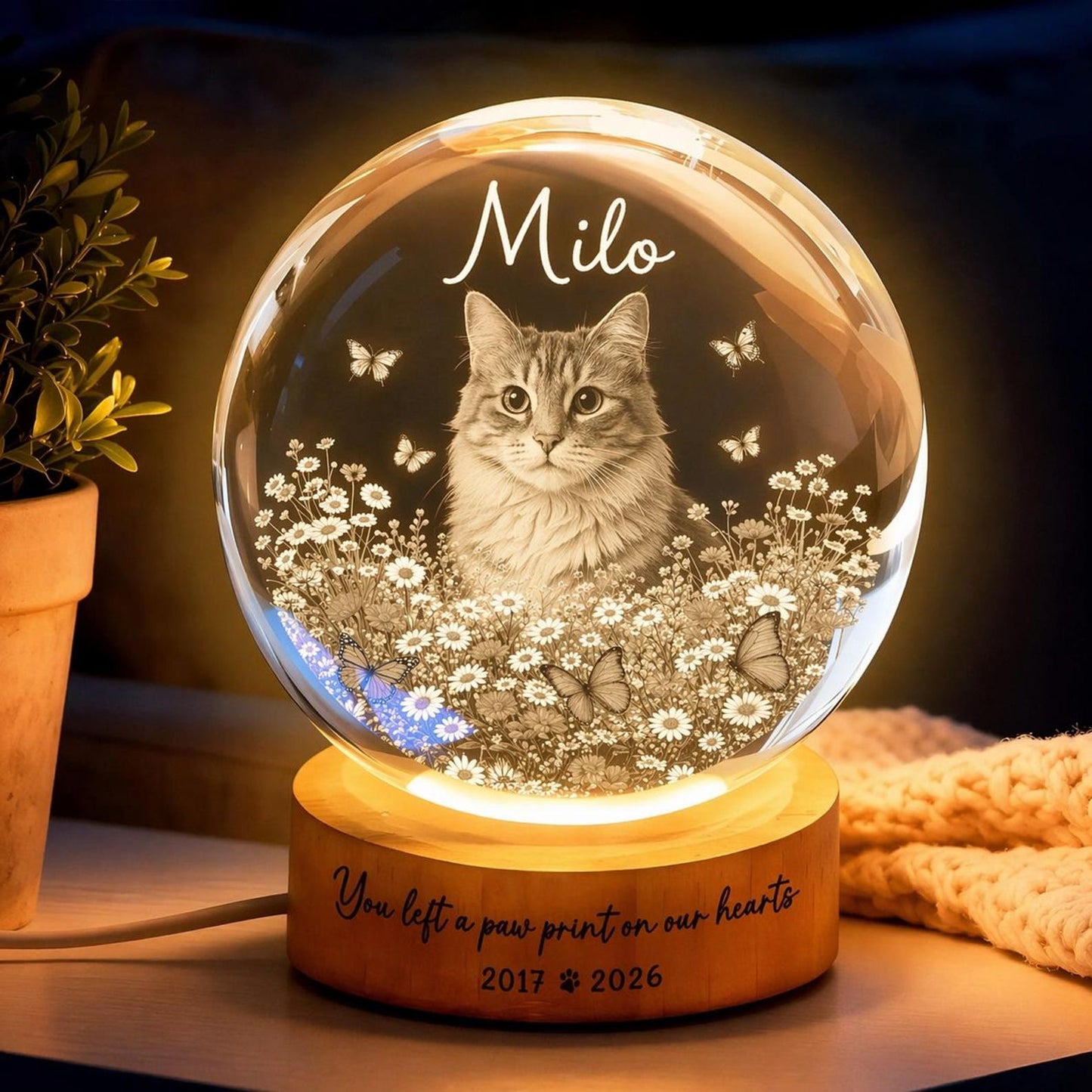 Forever Loved Crystal – Personalized 3D Pet Memorial with LED Base