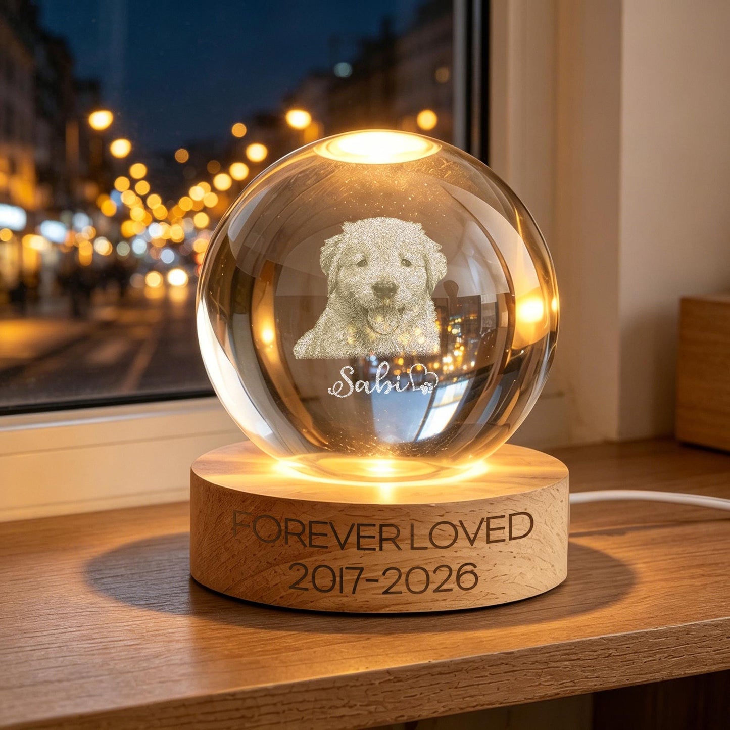 Forever Loved Crystal – Personalized 3D Pet Memorial with LED Base