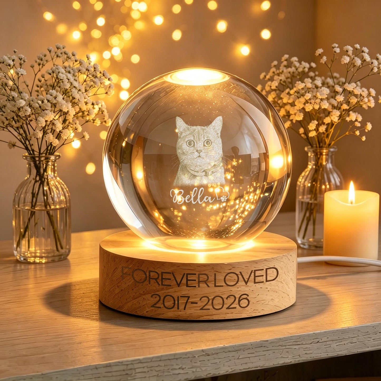 Forever Loved Crystal – Personalized 3D Pet Memorial with LED Base