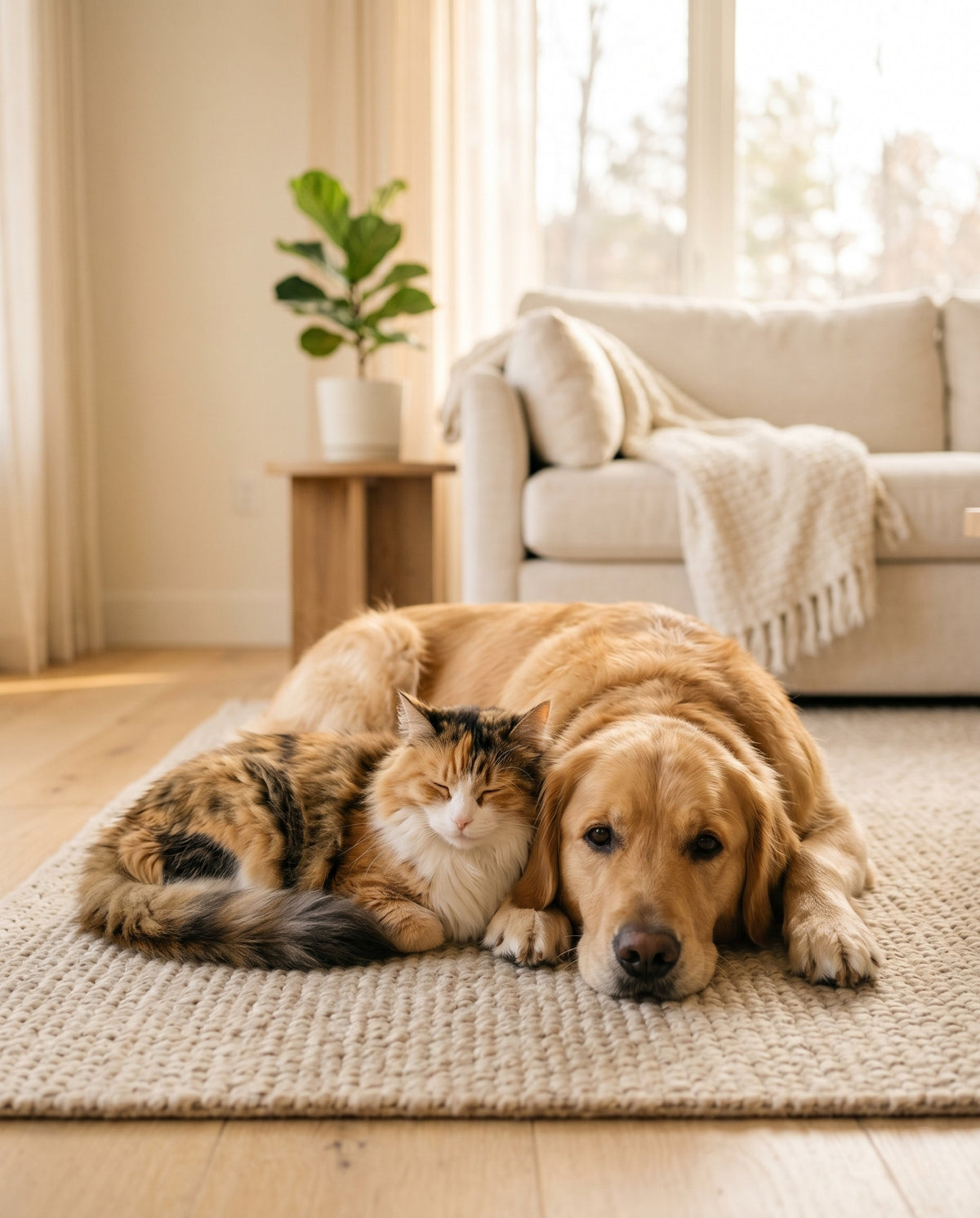 Lifestyle photo: a dog and a cat together in one frame
