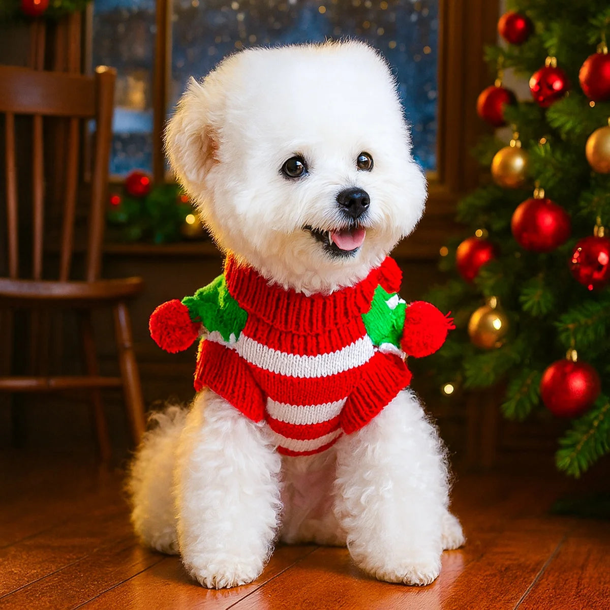 Dog Sweater - Holly Pom-Pom